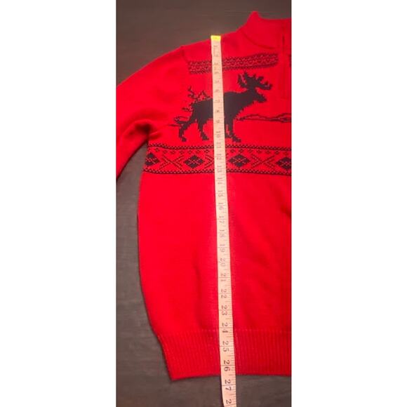 NWT Chaps Men’s Medium Moose Fair Isle 1/4-Zip Red Sweater Fall Winter Cabincore - Picture 5 of 7